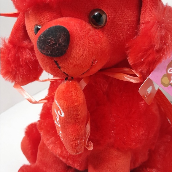 Red Plush Poodle with Love Embroidery and Bowknot - Picture 7 of 10